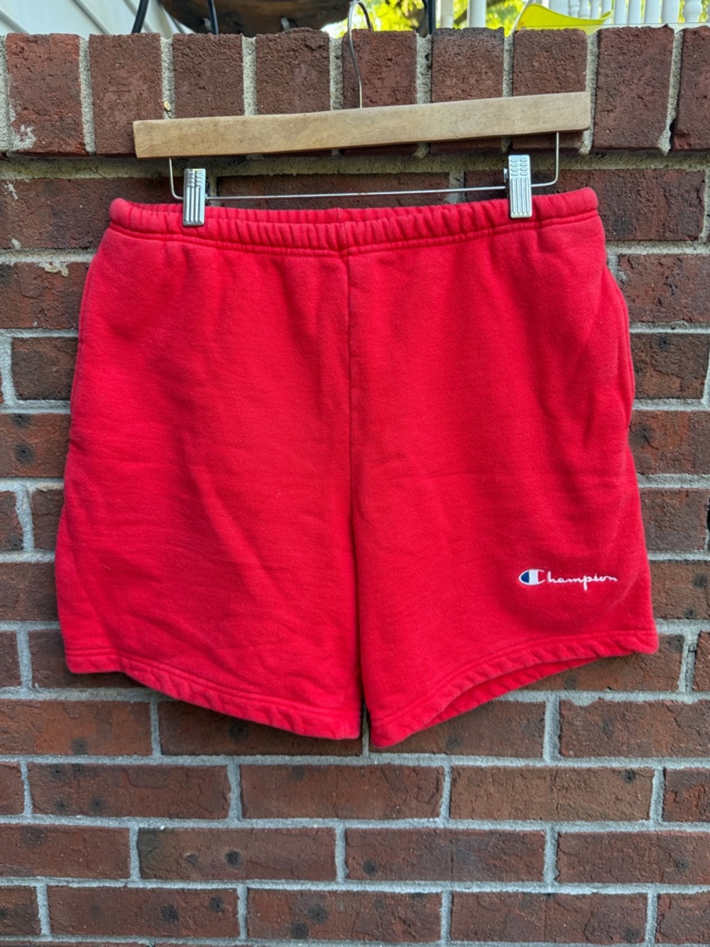 Vintage Champion 80s 90s Red Cotton Sweatshirt Shorts Size Large Made in USA